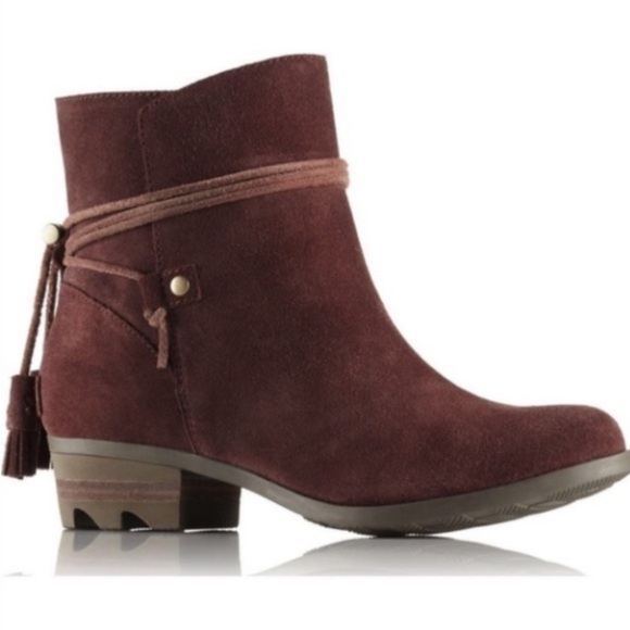 Sorel Farah Ankle Boots NL:2682-628 Tassel Burgundy Suede 11 Fall Waterproof - Picture 1 of 16